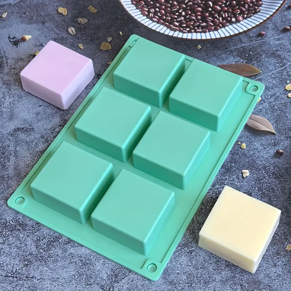 قالب سيليكون مربع 6 تجاويف لصنع الصابون بنفسك، قالب صابون يدوي الصنع