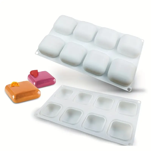 قالب سيليكون مربع ، قالب موس كيك 8 قطع، قالب لمكعبات الثلج والشوكولاتة والموس والكيك والجيلي فورمة موس كيك