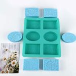 قالب صابون سيليكون 4 قطع مستطيل - 2 بيضاوي - منقوش لعمل الصابون،