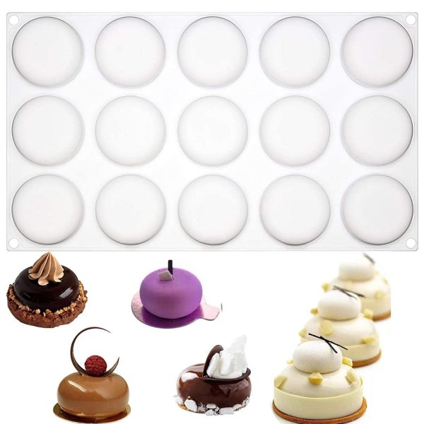 قالب سيليكون موس كيك مدور مجسم 15 قطعة، ، فرنسية والشوكولاتة والجيلي والآيس كريم