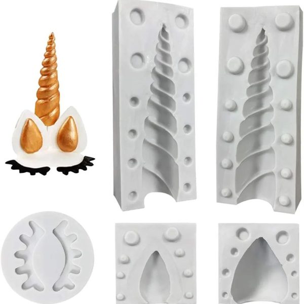 5 قطع سيليكون قرن وحيد القرن قالب يونيكورن كيك القبعات تزيين الكعك مع الأذنين والعيون قوالب مجموعة لشوكولا فوندنت تزيين الحرف اليدوية أدوات الخبز