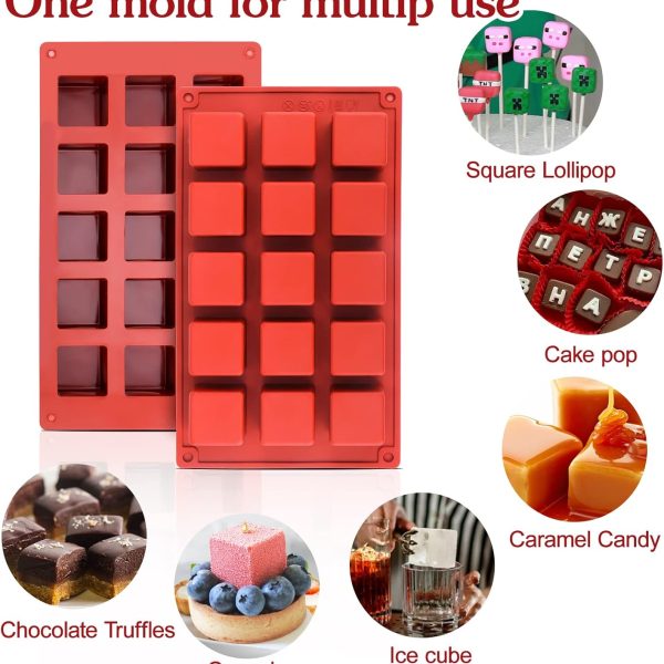 قالب كيك بوب مربع من السيليكون و15 قالب مصاصات تجويف لحلوى الشوكولاتة، صانع كيك بوبس لخبز المعجنات