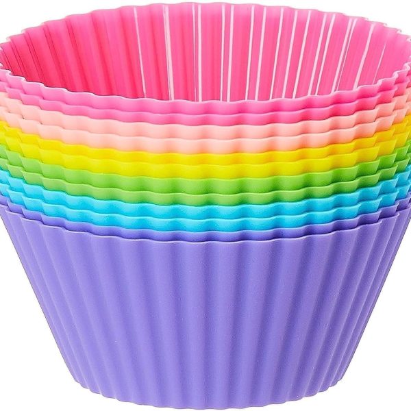 قوالب خبز كب كيك من السيليكون - قوالب خبز غير لاصقة للمافن والشوكولاتة والحلويات - قابلة لاعادة الاستخدام - 12 قالب كب كيك ملون