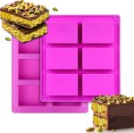 قالب شوكولاتة عميق، قالب شوكولاتة مستطيل دبي مكون من 6 تجويفًا لشريط الشوكولاتة مع كنافة بالفستق، قالب سيليكون كبير لحبيبات شوكولاتة أروز