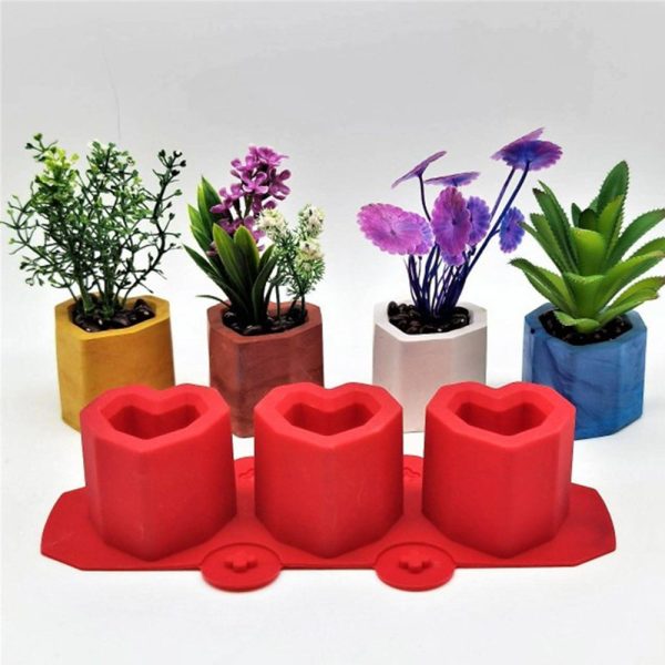 قوالب سيليكون كونكريت ووعاء الزهور ومزهرية لزراعة النباتات بنفسك للشموع والنباتات (بوت قلب)