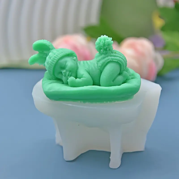 قالب كيك سيليكون بيبي بمفرش قالب صابون للاطفال، قالب شمع للاطفال، قالب سيليكون للنوم، قالب سيليكون لصنع الشوكولاتة والصابون والشموع