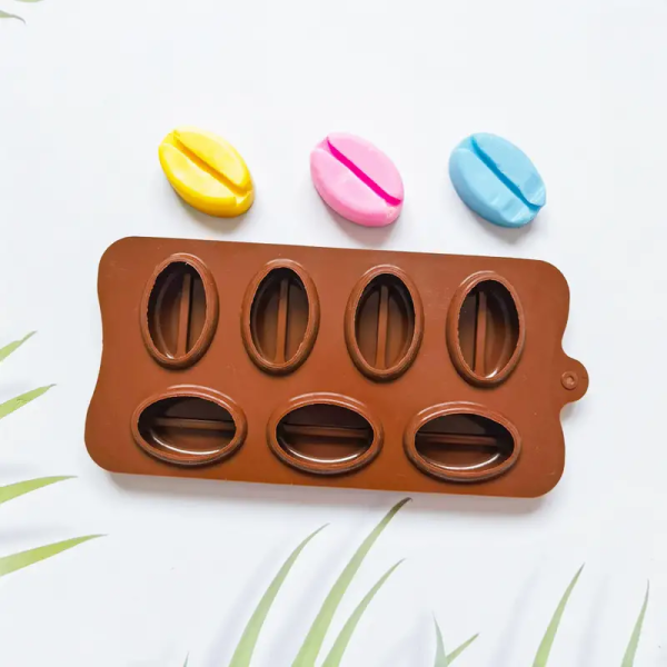 قالب سيليكون 7 تجاويف لحبوب القهوة  تزين صابون شمع  حجم وسط - بني مكعبات الثلج حلوى صغيرة