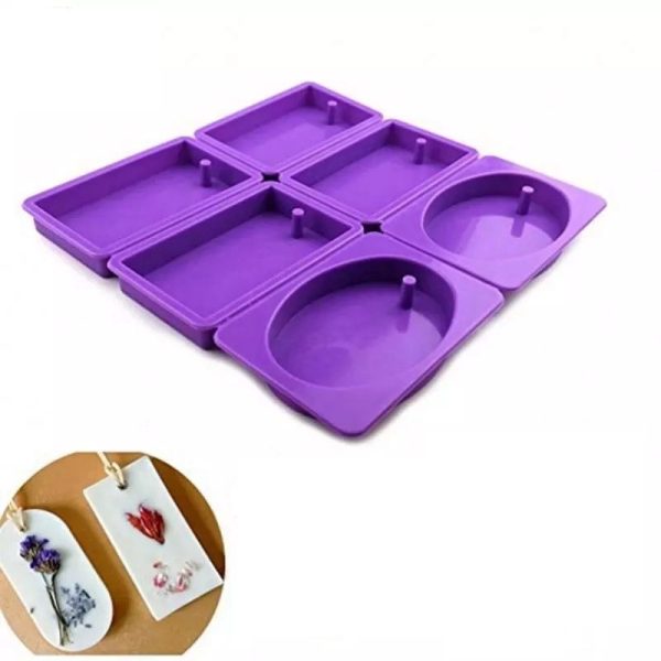 قالب صابون سيليكون مستطيل بيضاوي مصنوع يدويًا لأقراص الشمع العطرية مع شريط وبطاقات