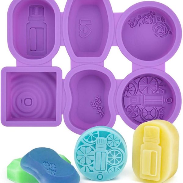 قالب صابون سيليكون دائرية مستطيلة الشكل مكونة من 6 تجويفات لصنع الصابون والشموع والكعك والجبن