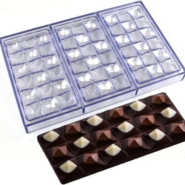 قالب شوكولاتة من البولي كربونات على شكل بار شوكولاتة MOULIN قالب حلوى بونبون 3 تجويف 154 * 77 * ارتفاع 9 مم