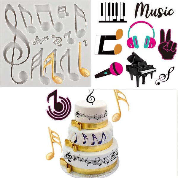 قالب سيليكون سلم و نوتات موسيقية لتزيين الكعك، زينة كب كيك، حلوى الشوكولاتة السلم الموسيقى و النوته