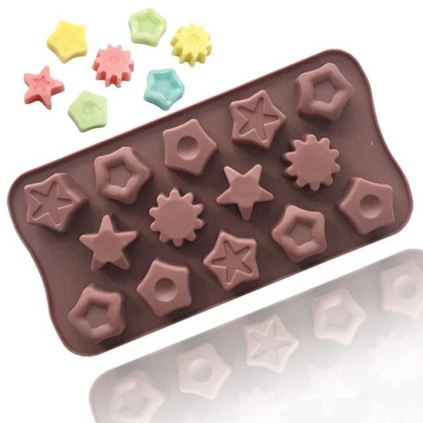 قالب سيليكون الشوكولاتة للكيك، وزينة البراوني والجيلي اشكال، قلوب، ونجوم، وزهور، ورموز تعبيرية،