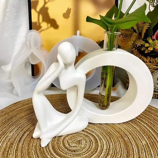 مجموعة من 3 قوالب صب من الراتينج السيليكوني - وعاء زهور على شكل قوس، وشكل إنسان تجريدي وهدية حرفية دائرية مع أنبوب اختبار - إنشاء مزهرية مائية للديكور المنزلي