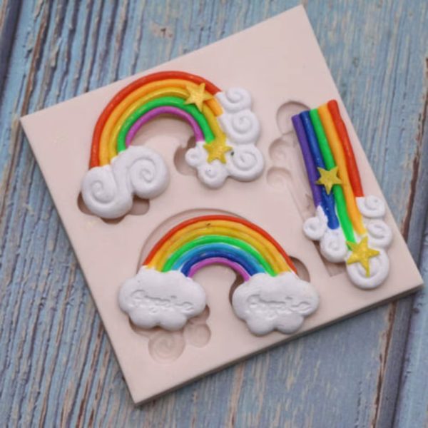 قوالب السيليكون المصنوعة من عجينة السكر على شكل قوس قزح وسحب لتزيين كعك الحفلات والخبز