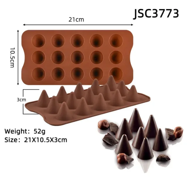 قالب سيليكون للشوكولاتة مكون من 15 تجويف من يونفيرس مع شكل مخروط جيلي مخروطي، قالب كيك من السيليكون مع 15 تجويف على شكل مخروطي