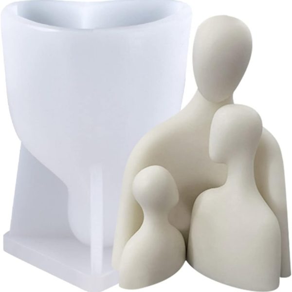 قوالب شموع سيليكون ثلاثية الأبعاد عائلة مكونة من 3 أفراد/قالب صب راتنجي لصنع الشموع بنفسك، صابون منزلي الصنع،كونكريت