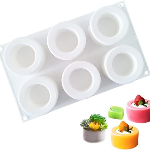 قالب سيليكون مكون من 6 فتحات، قالب كيك موس سيليكون،  شكل كوب دائري، قالب كعك مافن، قالب قلب مجوف،  مستلزمات اصنعها بنفسك، إكسسوارات المطبخ، أدوات الخبز