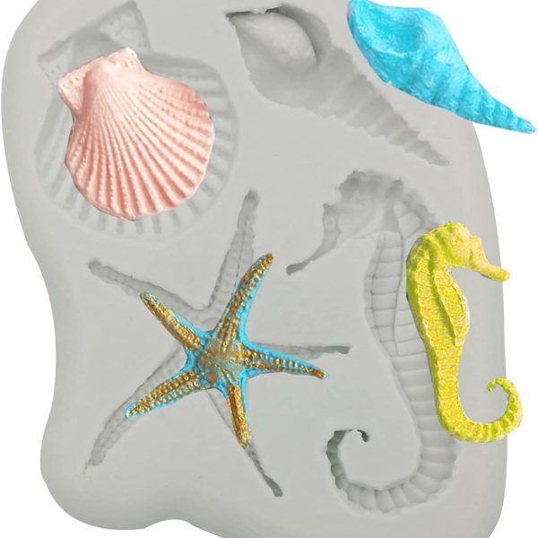 قالب سيليكون لحلوى الكيك بتصميم بحري على شكل حشرة بحر وقرون ونجم البحر وحصان البحر تحت البحر مصنوع يدويًا لصنع قوالب خبز المعجنات لبسكويت الشوكولاتة