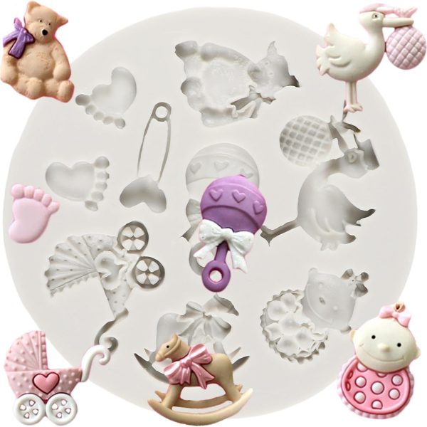 قالب سيليكون لحفلات استقبال الطفل، موضوع الكيك، حفلة عيد الميلاد، تزيين الكيك، زينة الكب كيك، الحلوى،...