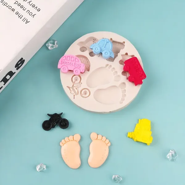 قالب سيليكون على شكل بصمة قدم وسيارة للشوكولاتة والفوندان، توزيعات السبوع