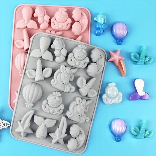 قالب سيليكون على شكل حورية البحر بألوان قوس قزح ثلاثي الأبعاد مصنوع يدويًا من مادة الغراء بالتنقيط، قالب شمعة صابون، موس حلوى الشوكولاتة، أداة تزيين الكيك والخبز