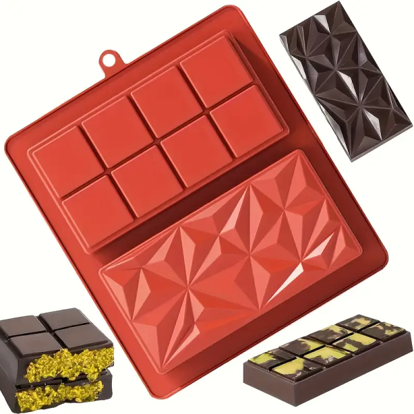 قالب شوكولاتة دبي بعمق 1 انش مع مكشطة من فيجيتور، قالب سيليكون سميك 2024 لألواح الشوكولاتة المحشوة، قالب حلوى كبير للحشو (بني)