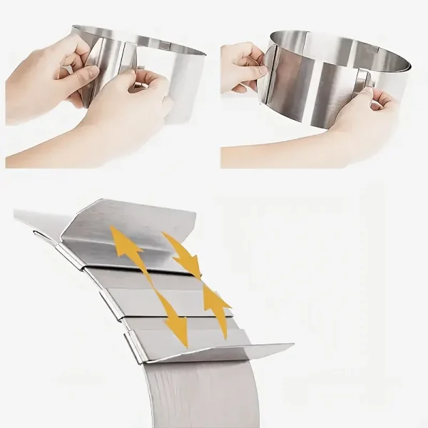 قالب كيك قابل للتعديل من الفولاذ المقاوم للصدأ - حلقات موس وتارت متعددة الاستخدامات من 6 إلى 12 بوصة، أداة خبز متينة للحلويات المثالية، مع تعديل سهل للحجم، مثالي للاستخدام المنزلي والمهني، ملحقات الخبز