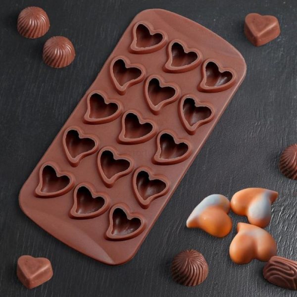 قالب شوكولاته ثلاثي الأبعاد من سيليكومارت، 15 تجويفًا شكل قلب مسحوب