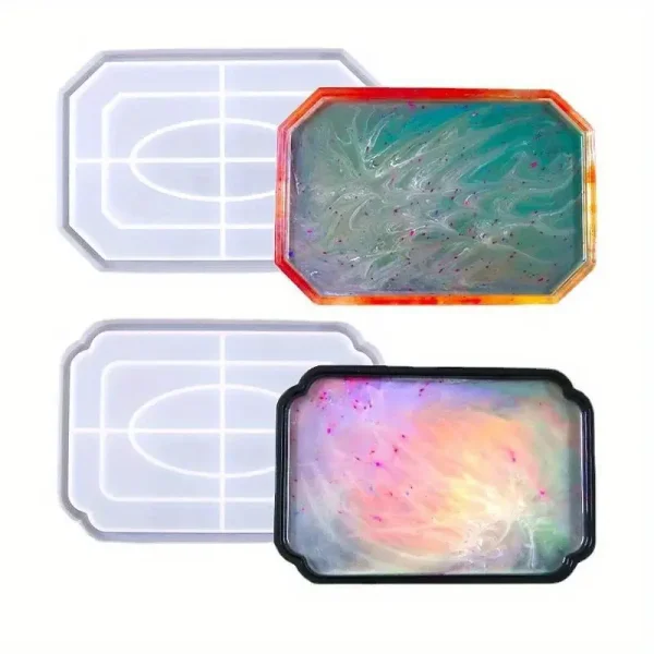 قالب سيليكون لصينية تخزين على شكل مثمن، صينية مستطيل، طبق، قوالب راتنج إيبوكسي هلامية لقاعدة أصيص الزهور، قوالب جبس يدوية الصنع