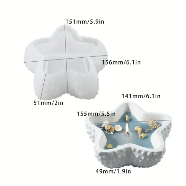 قالب سيليكون على شكل نجمة بحر مموجة لحاملات الشموع - صب إيبوكسي ثلاثي الأبعاد، أوعية، أو صناديق تخزين من الطين، أو حاويات مجوهرات