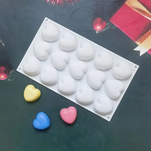 قالب سيليكون واحد بـ 15 تجويفًا، قالب بودنغ بسكويت الشوكولاتة على شكل قلب، قالب تزيين الكيك، قالب حلوى موس، ملحقات المطبخ، أدوات الخبز، لوازم اصنعها بنفسك