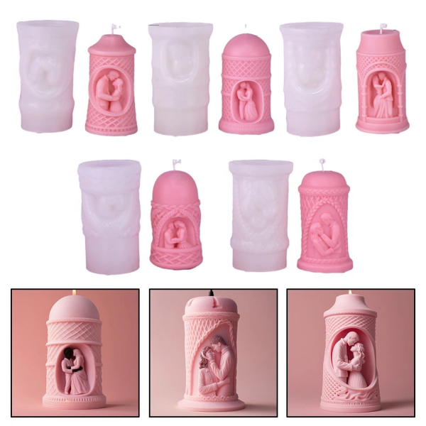 5 اشكال من قوالب السيليكون شمعة بتصميم أسطواني مموج للزوجين، مناسب للاوقات الرومانسية | فكرة هدية رائعة توزيعات للأزواج