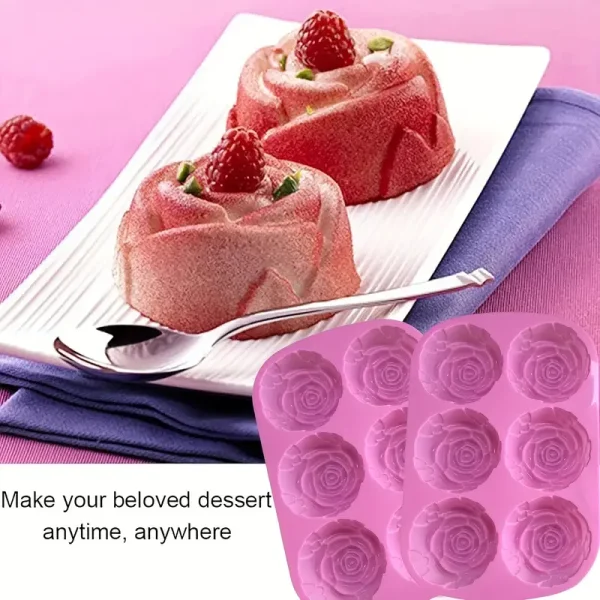 قالب سيليكون على شكل وردة بستة تجاويف للكعك والشوكولاتة