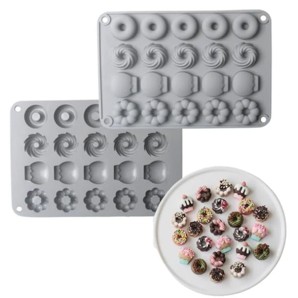 قوالب جيلي شوكولاتة سيليكون غير لاصقة، على شكل تاج، وحلزوني/دوامة، وكب كيك صغير، وقوالب على شكل حلقة دونات صغيرة