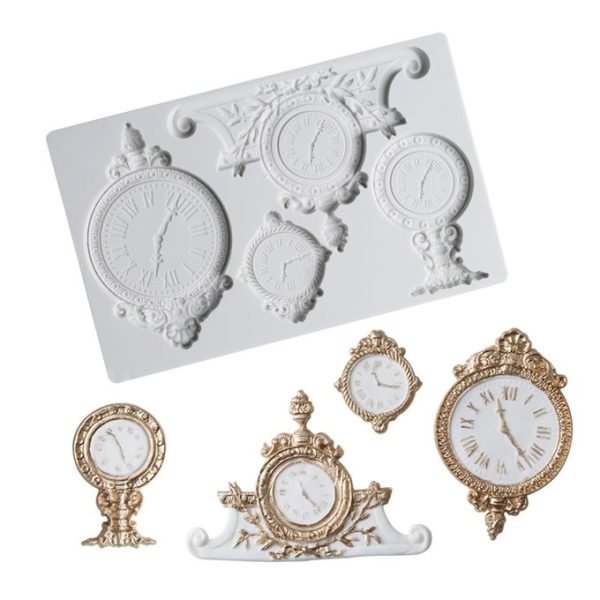 قالب سيليكون مولدات عجينة السكر على شكل ساعة أوروبية عتيقةتزين كيك وكب كيك
