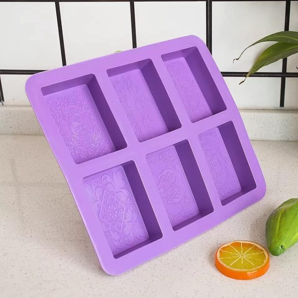قالب صابون سيليكون على شكل مستطيل منقوش بـ 6 تجاويف،