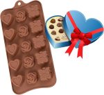 قوالب سيليكون للشوكولاتة والحلوى الجيلاتينية، 5 قطع على شكل قلب، 5 قطع على شكل وردة، 5 قطع على شكل هدية، 21×10.5 سم، لوكسر