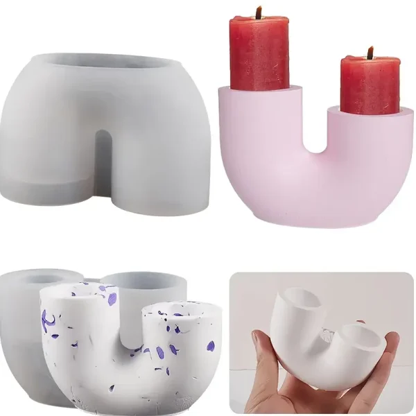 قالب سيليكون كونكريت حامل شموع على حرف U