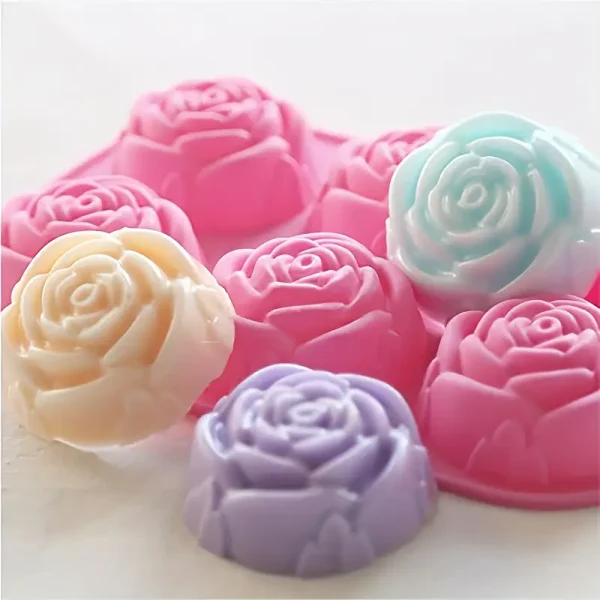 قالب سيليكون على شكل وردة بستة تجاويف والصابون - مرن، غير لاصق، قابل لإعادة الاستخدام، آمن