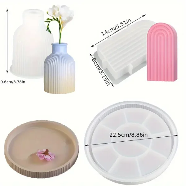 عرض خاص 3 قوالب سيليكون كونكريت صنية 23 سم بكنار فازة ترند مع قوس شمعه