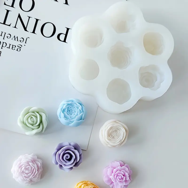 قالب سيليكون 7 اشكال زهرة،  قالب صب الشموع ثلاثي الأبعاد على شكل زهور، مناسب لصنع الشموع والصابون