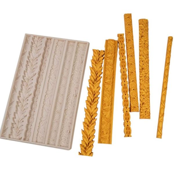 قالب سيليكون عجينة السكر قالب شوكولاتة لتزيين الكيك   منقوش بأوراق ورد مع حواف بارزه،