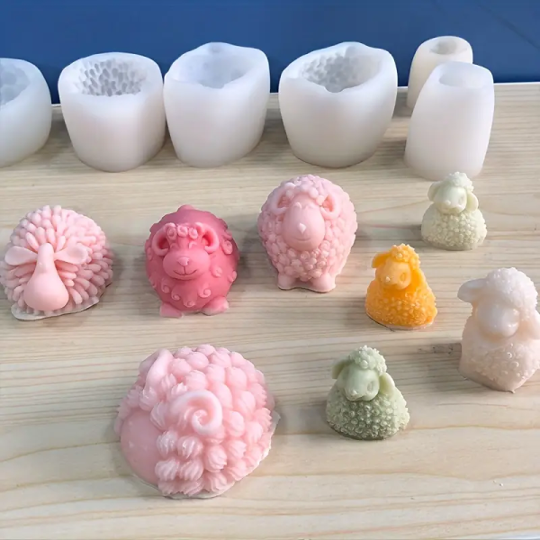 5 قوالب سيليكون اشكال الخروف تزين كيك شمع صابون كونكريت