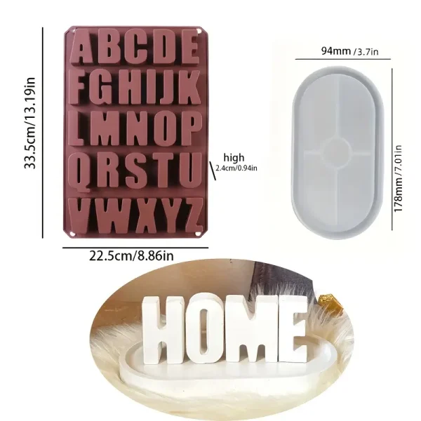 2 قالب سيليكون كونكريت حروف كبيرة وكوستر 18 سم