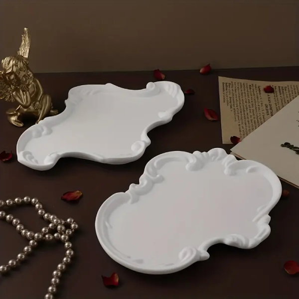 عرض القالب الملكى 2 قالب سيليكون كونكريت صنية غير منتظم من الدانتيل الأوروبي المنقوش قالب ملكى