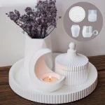 قولب سيليكون كونكريت عرض صنية 23 سم بكنار قالب الهلال البوبونيرة فازة 4 قوالب