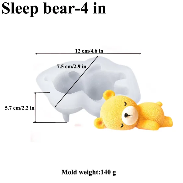 قالب سيليكون ثلاثية الابعاد الدب النائم لصنع الشوكولاتة لتزيين الكب كيك ترند بلبن حجم صغير 125جرام