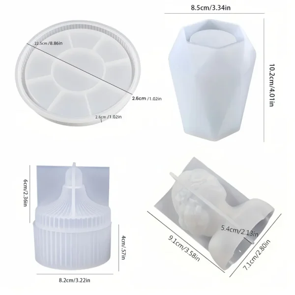 قوالب سيليكون كونكريت 4 قوالب صنية بكنار 23 سم فازة مضلعة بنت مغمضة سكرية