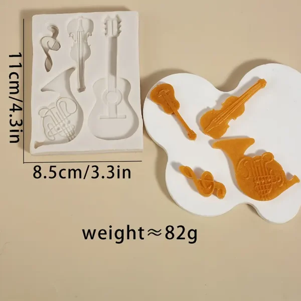 قالب سيليكون آلات موسيقية على شكل جيتار وكمان - لتزيين الكيك، مناسب للشوكولاتة، عجينة السكر، الصابون، صنع الشموع -