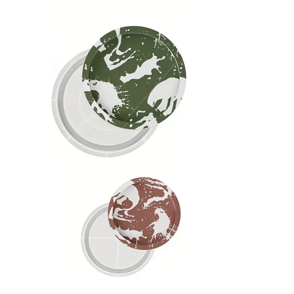 2 قالب سيليكون صنية مدور كونكريت مقاس 26 سم و16 سم